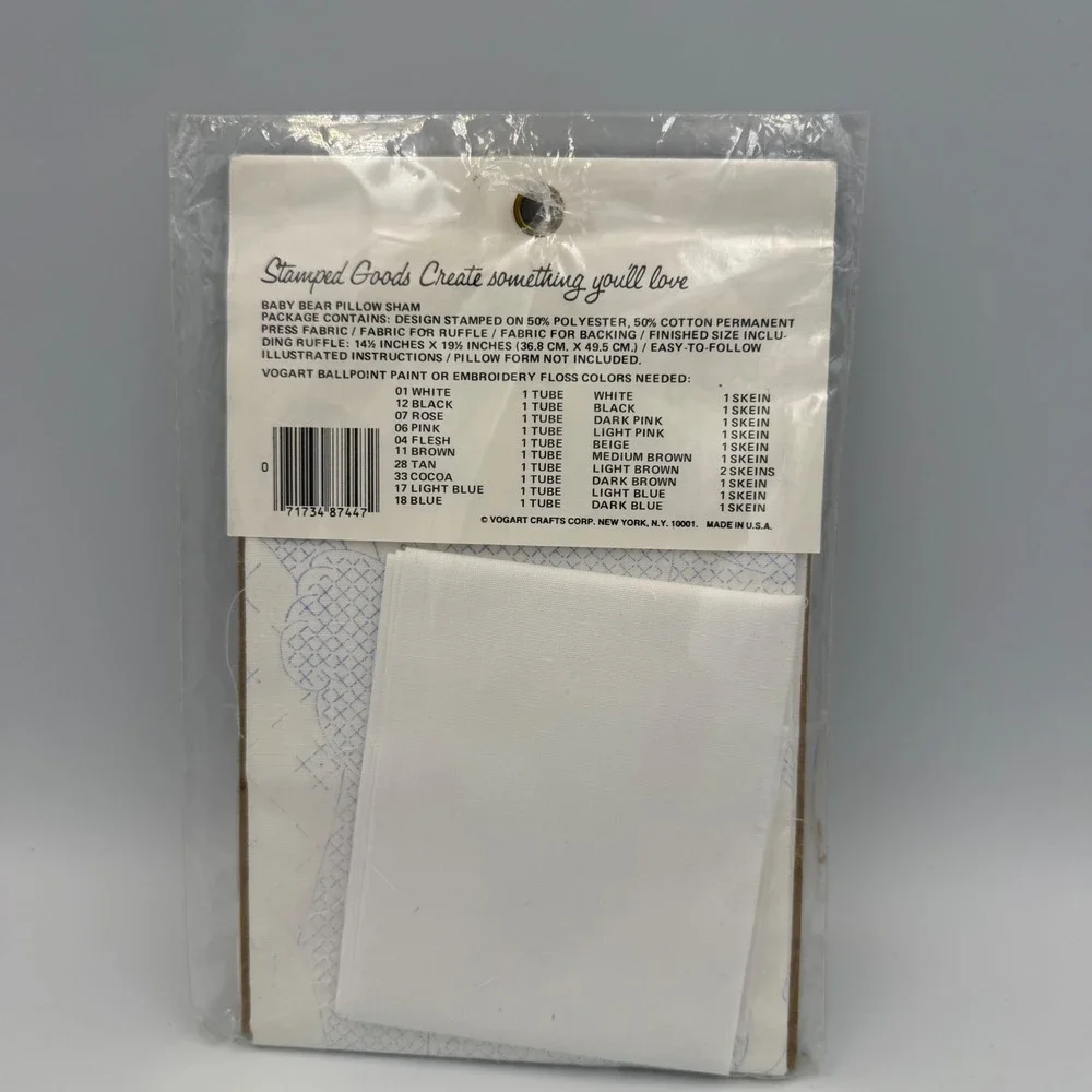Vogart Crafts Vintage Baby Bear Stamped Pillow Sham Embroidery Kit 8744G NEW